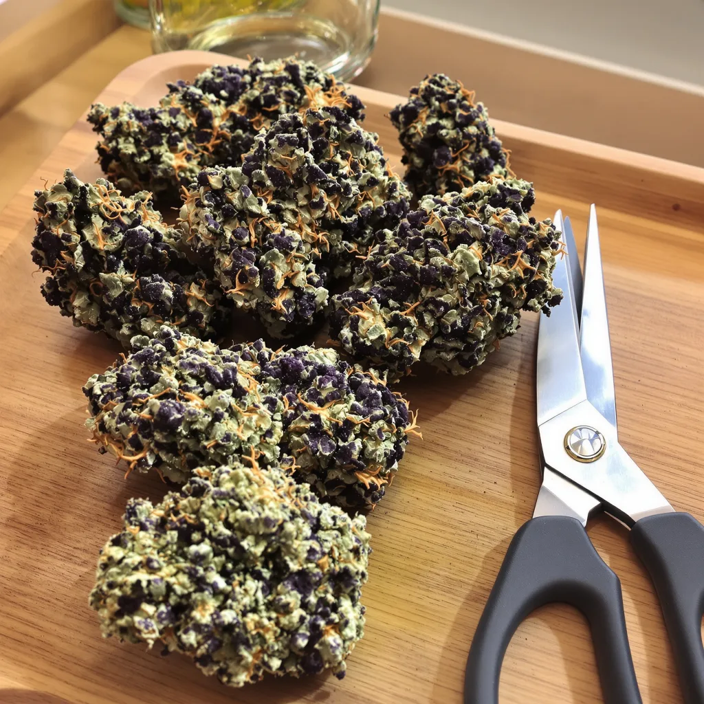 Black Rose 73% indica / 27% sativa — fleur avec trichomes visibles