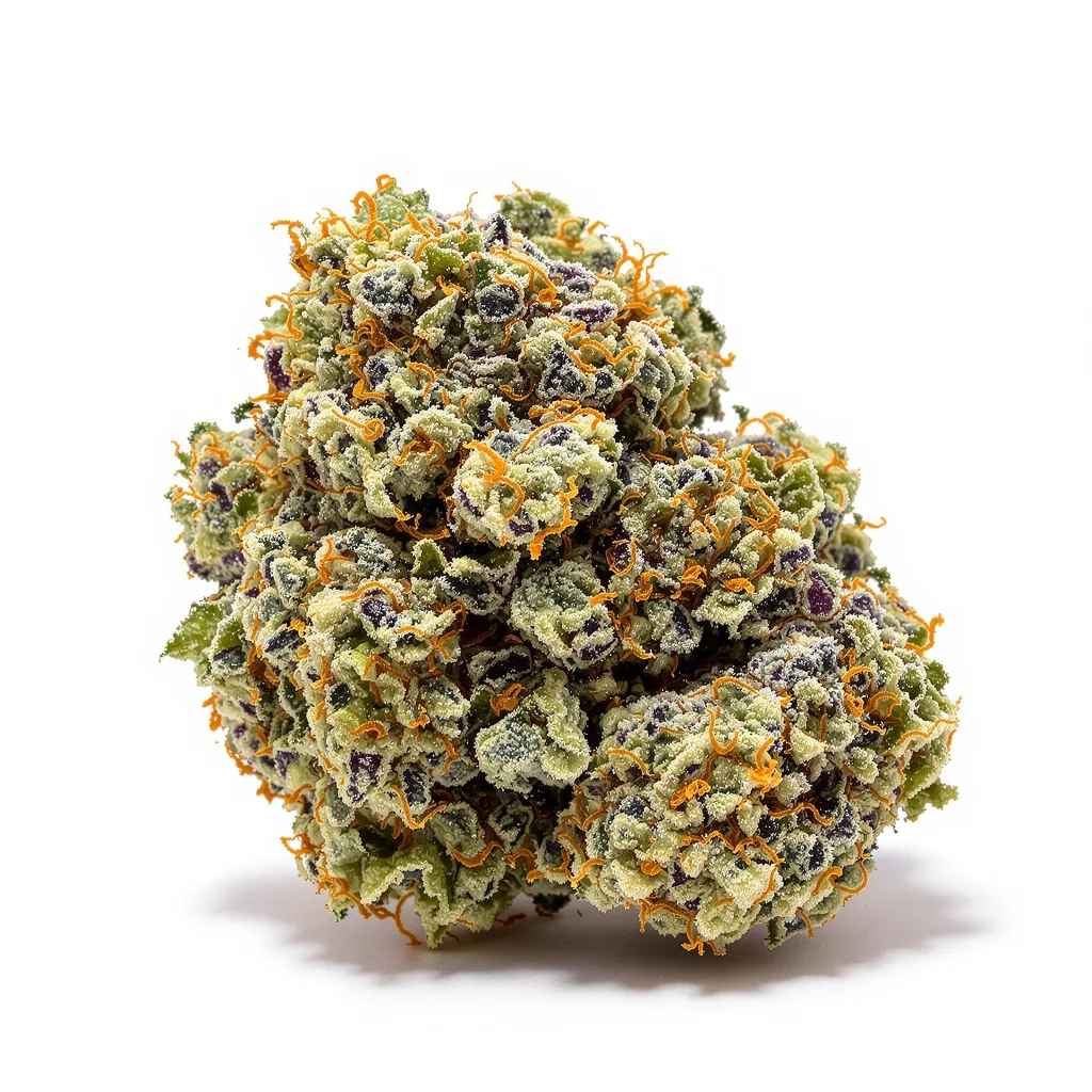 Black Russian 56% indica / 44% sativa — fleur avec trichomes visibles