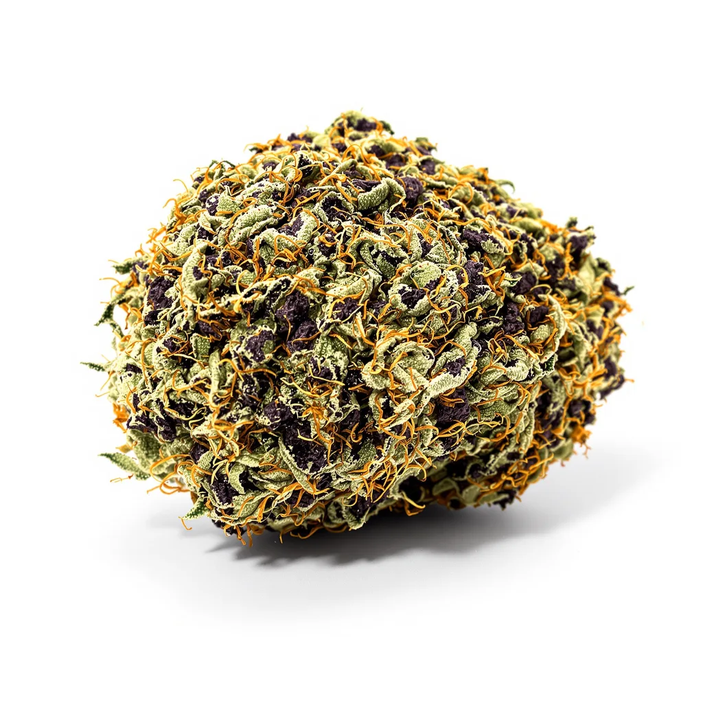 Black Widow 86% indica / 14% sativa — fleur avec trichomes visibles