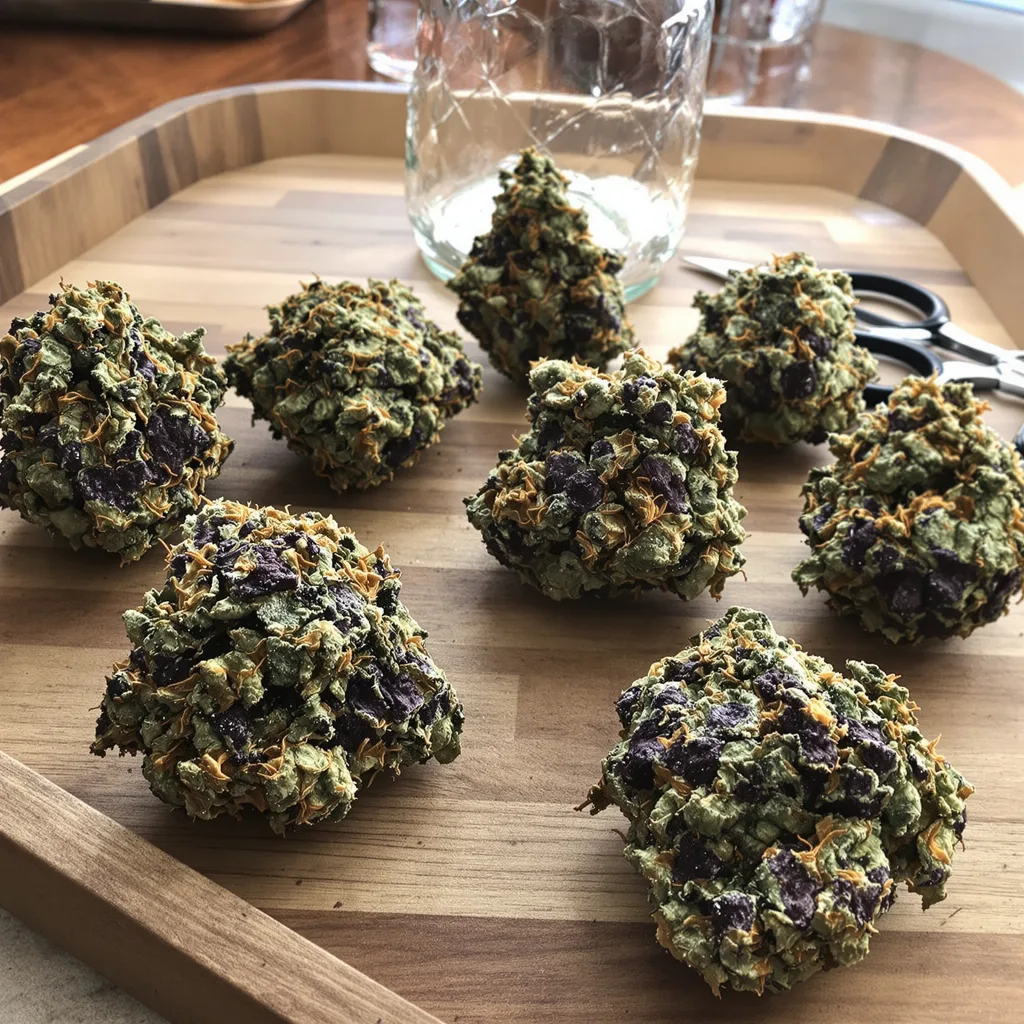 Blackberry Bubble 86% indica / 14% sativa — fleur avec trichomes visibles