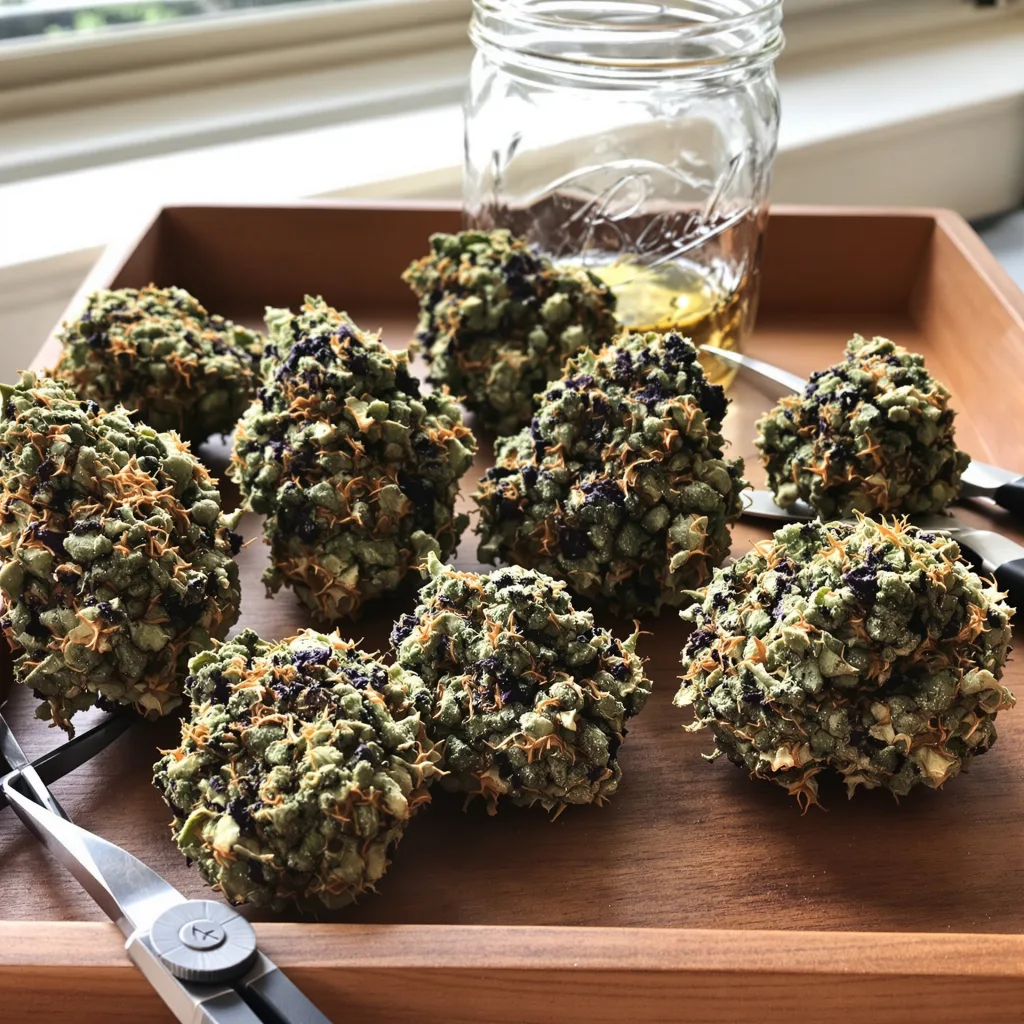 Blackberry Cream 78% indica / 22% sativa — fleur avec trichomes visibles