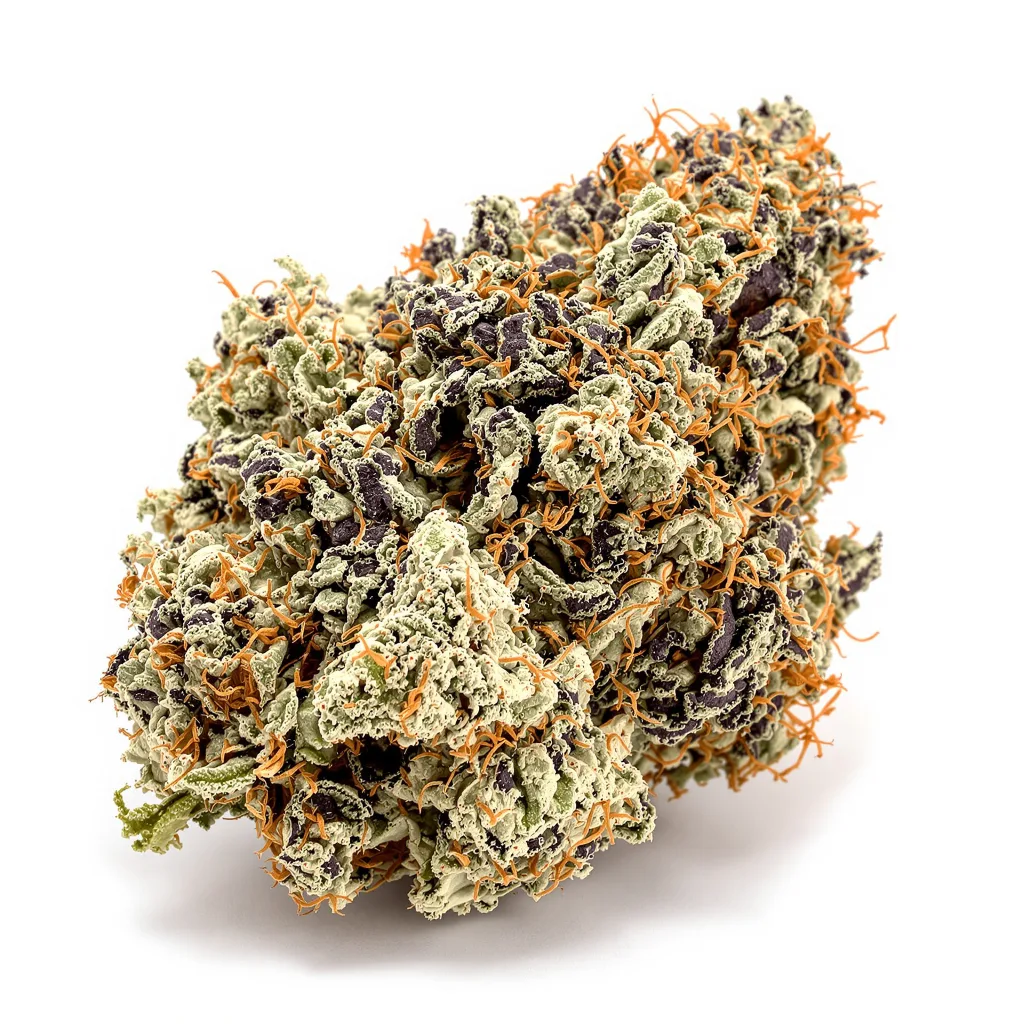 Blackberry 72% indica / 28% sativa — fleur avec trichomes visibles