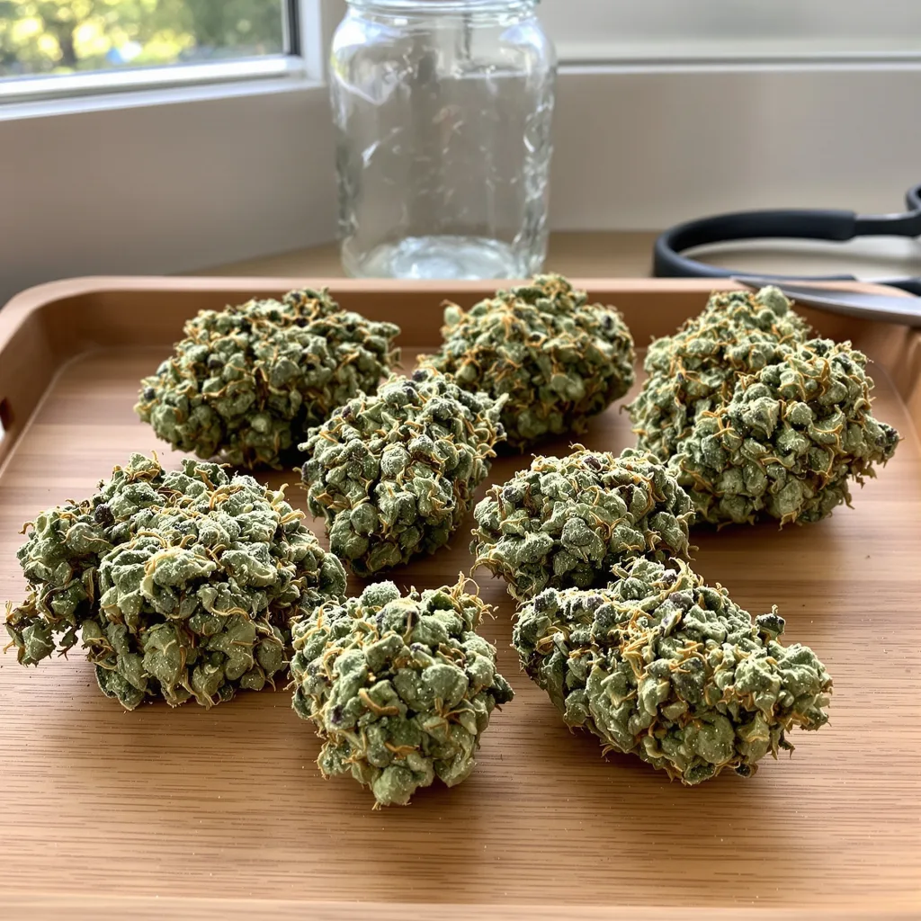 Blackberry Pie 51% indica / 49% sativa — fleur avec trichomes visibles