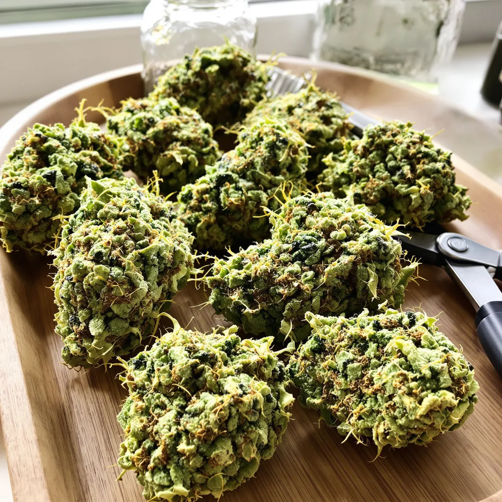 Blob OG 21% indica / 79% sativa — fleur avec trichomes visibles