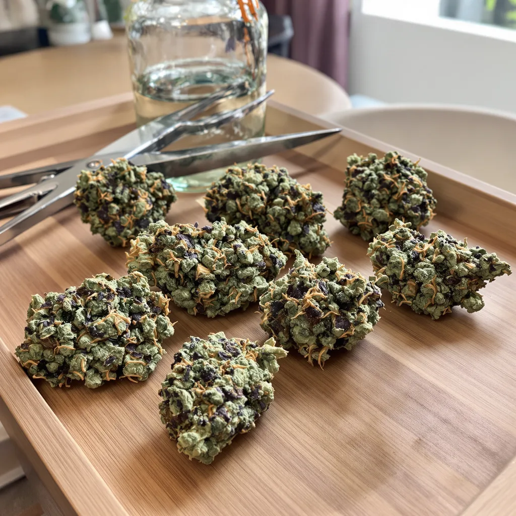 Blue Afghani 74% indica / 26% sativa — fleur avec trichomes visibles
