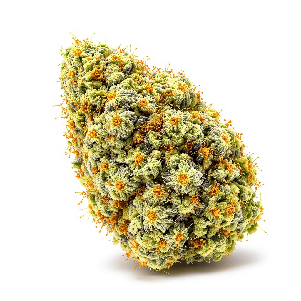 Blue Amnesia 10% indica / 90% sativa — fleur avec trichomes visibles