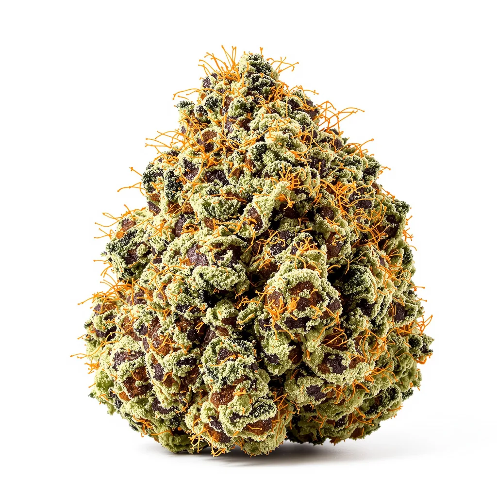 Blue Blood 72% indica / 28% sativa — fleur avec trichomes visibles
