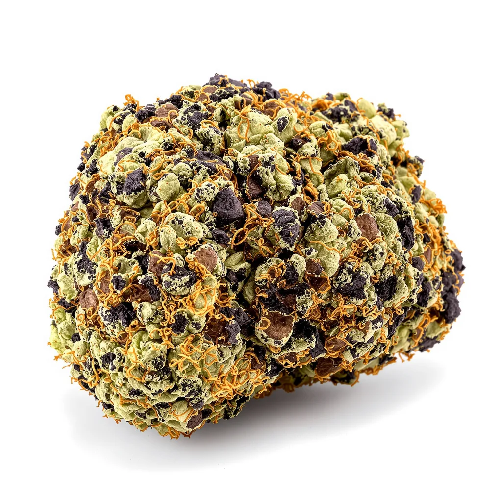 Blue Buddha 69% indica / 31% sativa — fleur avec trichomes visibles