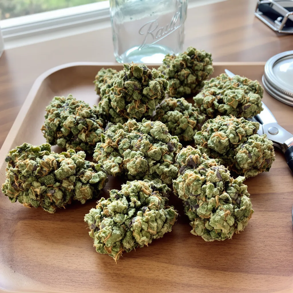 Blue Cheese 60% indica / 40% sativa — fleur avec trichomes visibles