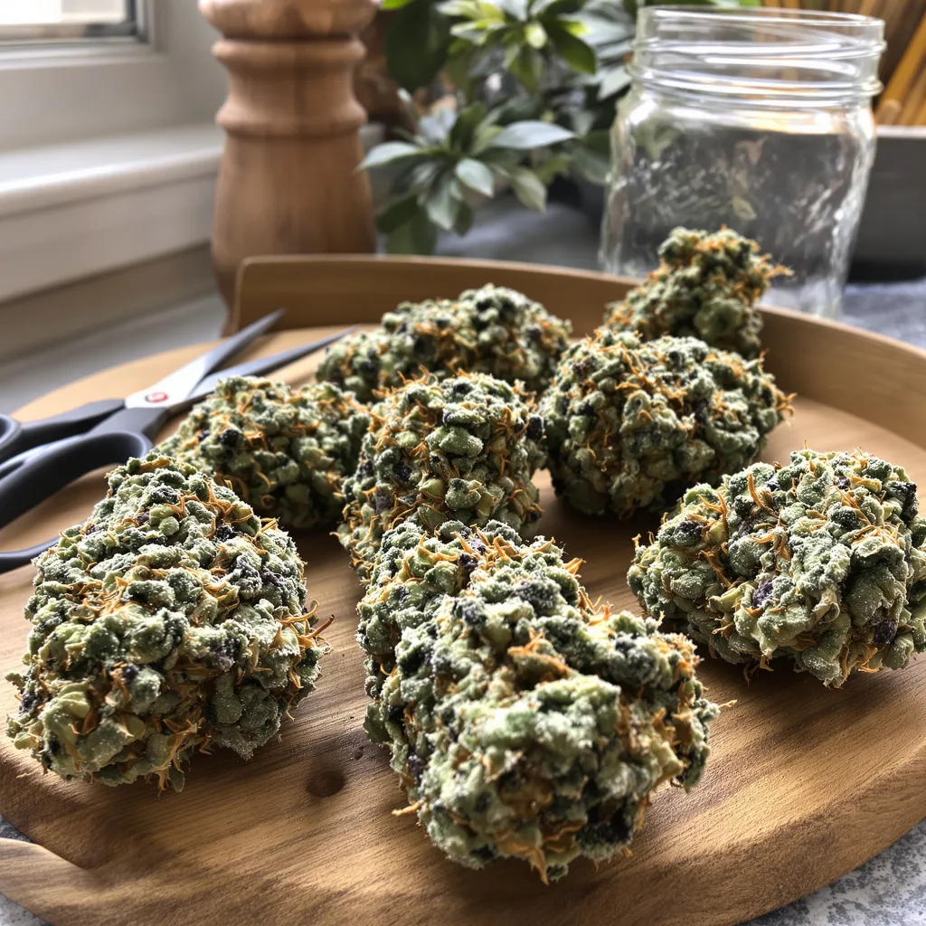 Blue Cheese 60% indica / 40% sativa — fleur avec trichomes visibles