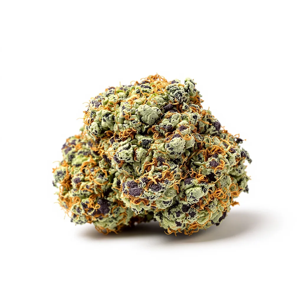 Blue Crack 77% indica / 23% sativa — fleur avec trichomes visibles