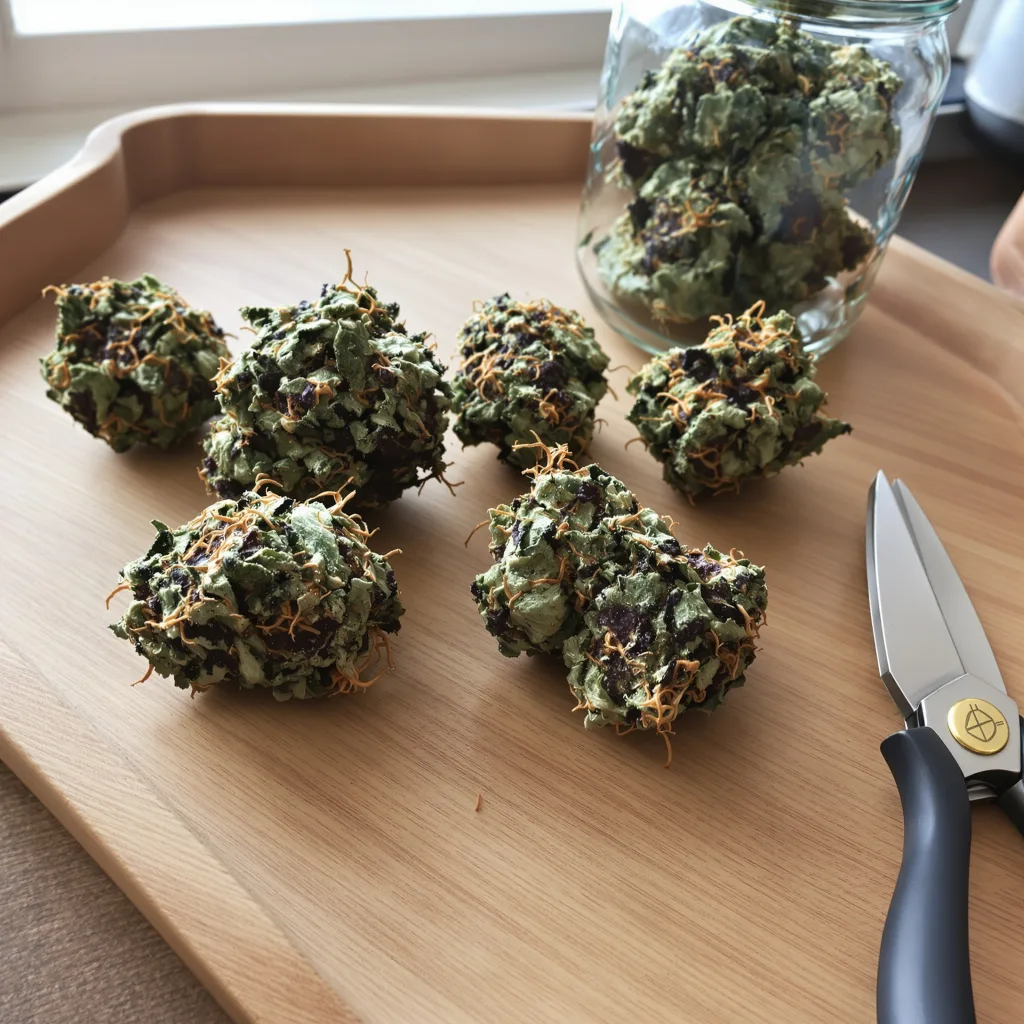 Blue Diesel 75% indica / 25% sativa — fleur avec trichomes visibles