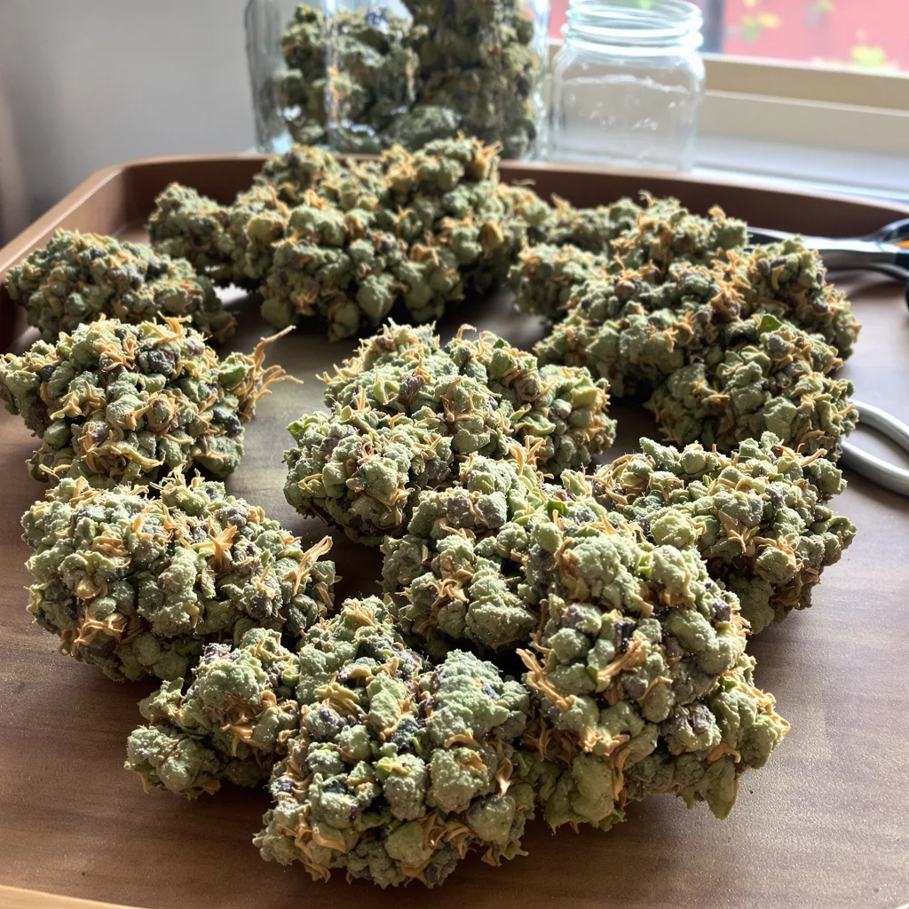 Blue Dragon 61% indica / 39% sativa — fleur avec trichomes visibles
