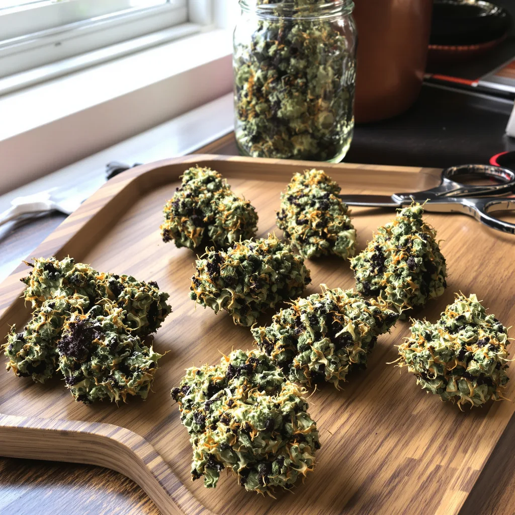 Blue Haze 80% indica / 20% sativa — fleur avec trichomes visibles