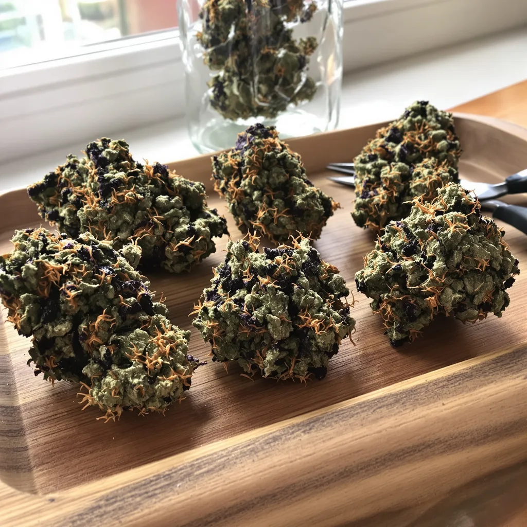 Blue Jack City 65% indica / 35% sativa — fleur avec trichomes visibles