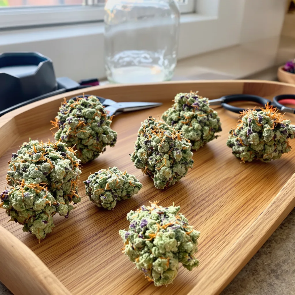 Blue Jay Way 63% indica / 37% sativa — fleur avec trichomes visibles