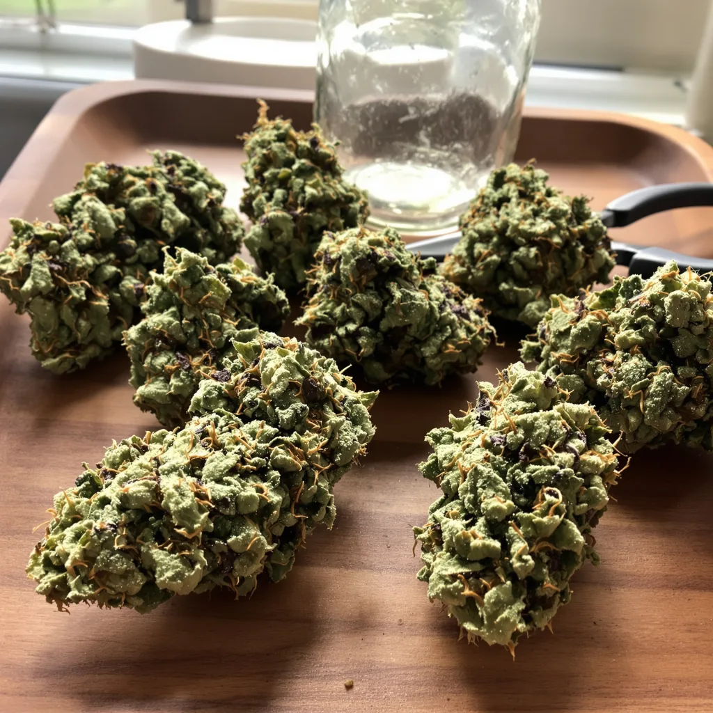 Blue Jay Way 63% indica / 37% sativa — fleur avec trichomes visibles