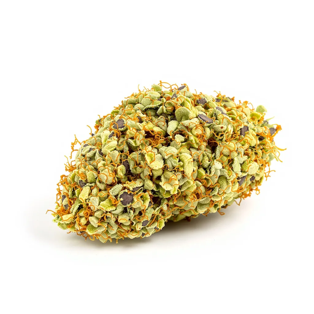 Blue Kiss 12% indica / 88% sativa — fleur avec trichomes visibles