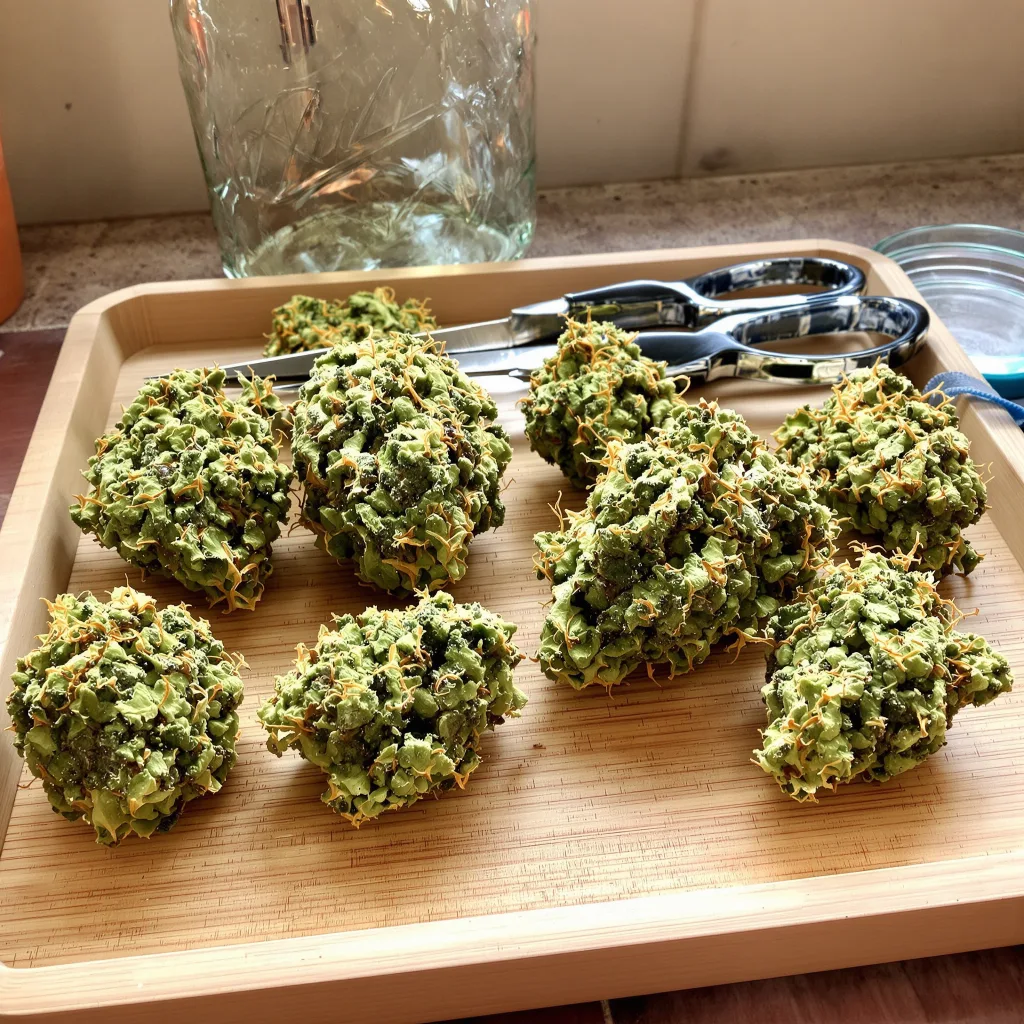 Blue Kiss 12% indica / 88% sativa — fleur avec trichomes visibles