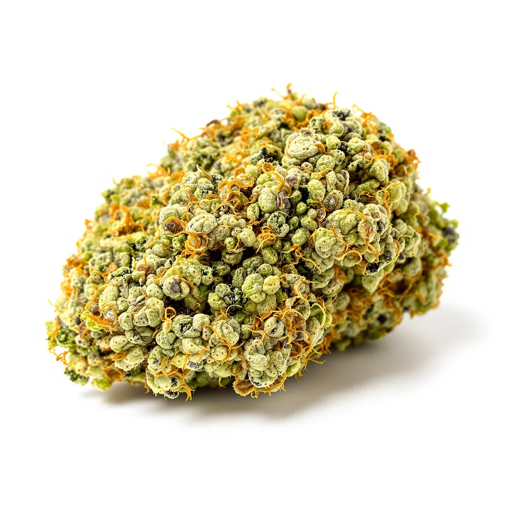 Blue Kiss 12% indica / 88% sativa — fleur avec trichomes visibles