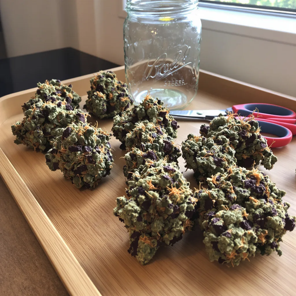 Blue Knight 76% indica / 24% sativa — fleur avec trichomes visibles