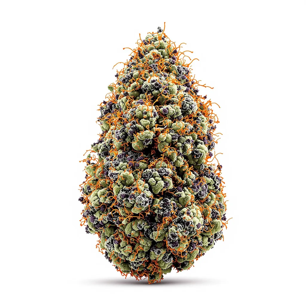 Blue Knight 76% indica / 24% sativa — fleur avec trichomes visibles