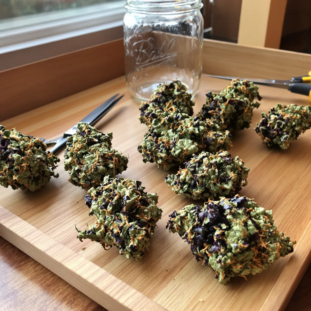 Blue Knight 76% indica / 24% sativa — fleur avec trichomes visibles