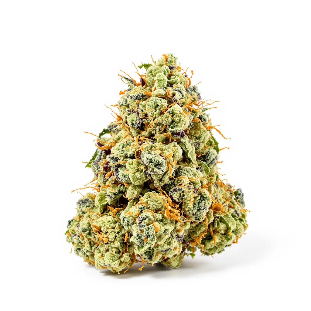 Blue Kush 55% indica / 45% sativa — fleur avec trichomes visibles