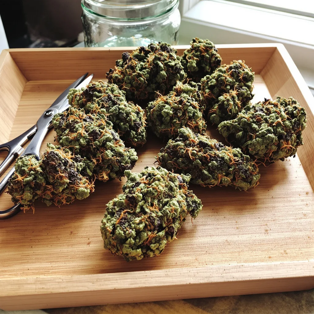 Blue Magoo 88% indica / 12% sativa — fleur avec trichomes visibles