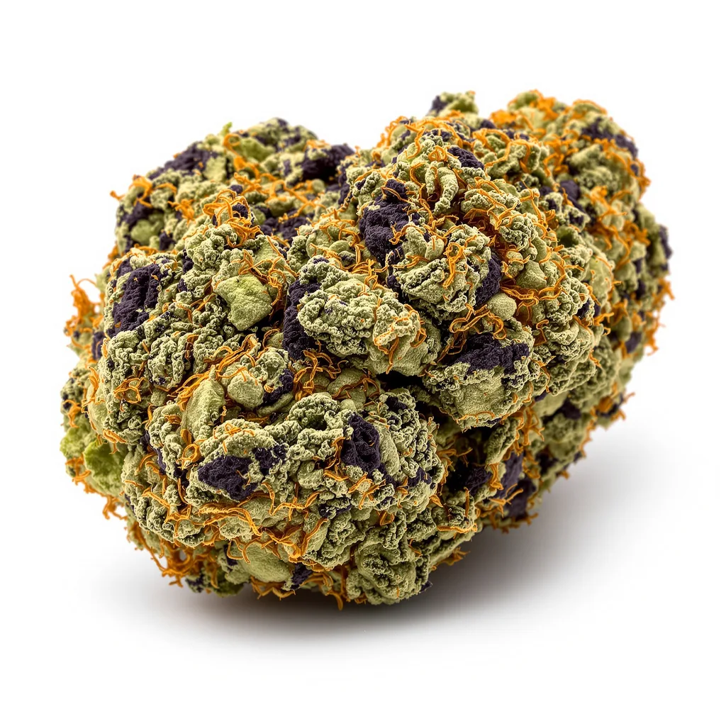 Blue Magoo 88% indica / 12% sativa — fleur avec trichomes visibles