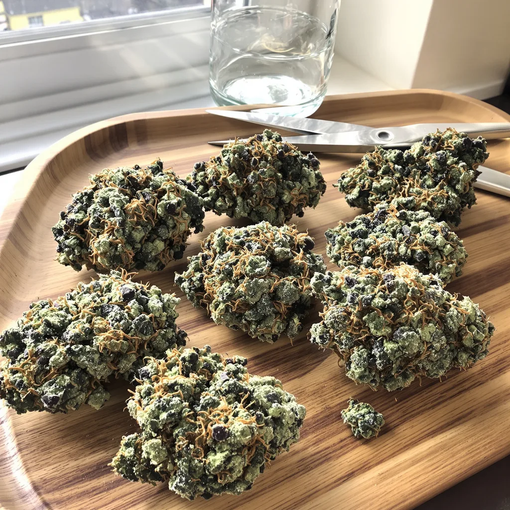 Blue Mango 40% indica / 60% sativa — fleur avec trichomes visibles