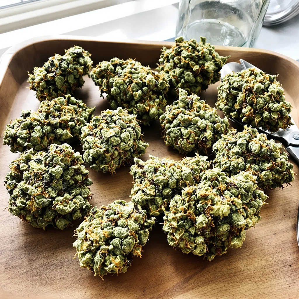 Blue Mango 40% indica / 60% sativa — fleur avec trichomes visibles
