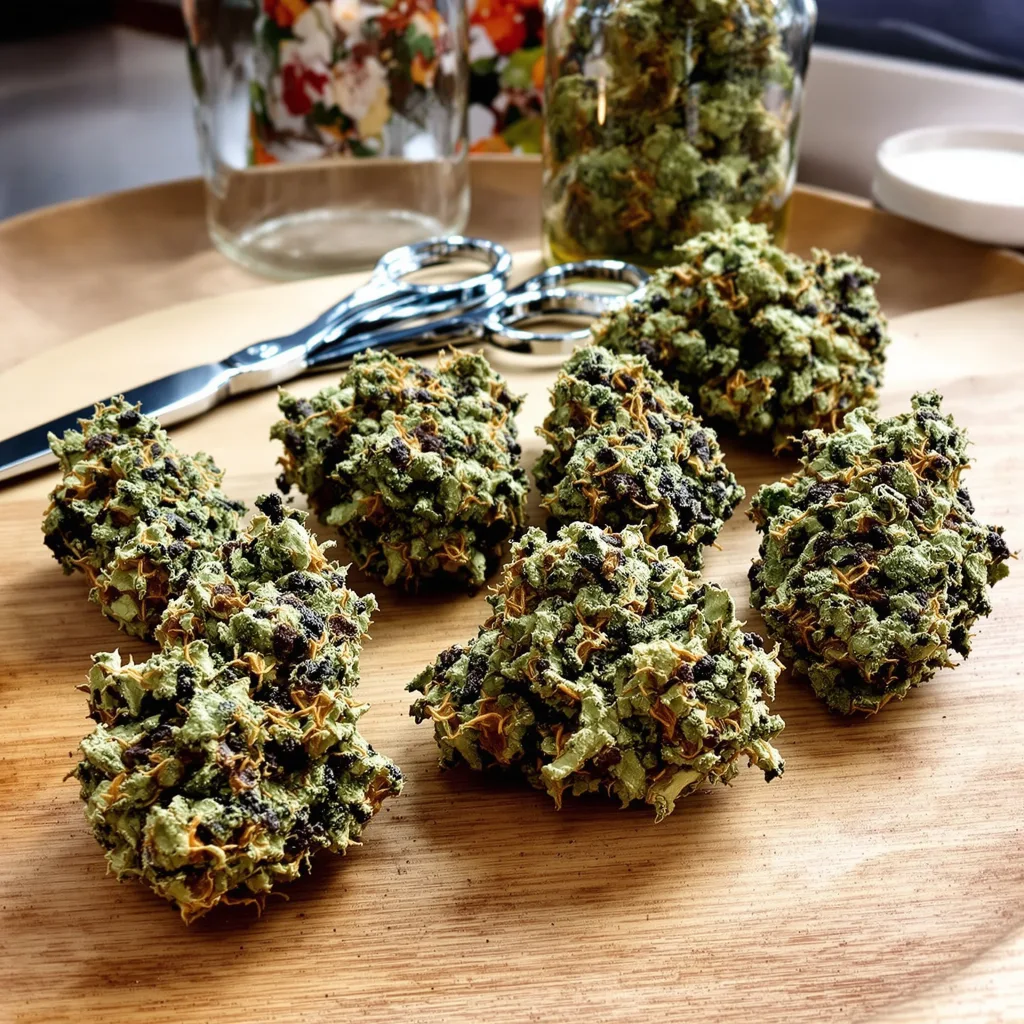 Blue Moon Rocks 72% indica / 28% sativa — fleur avec trichomes visibles