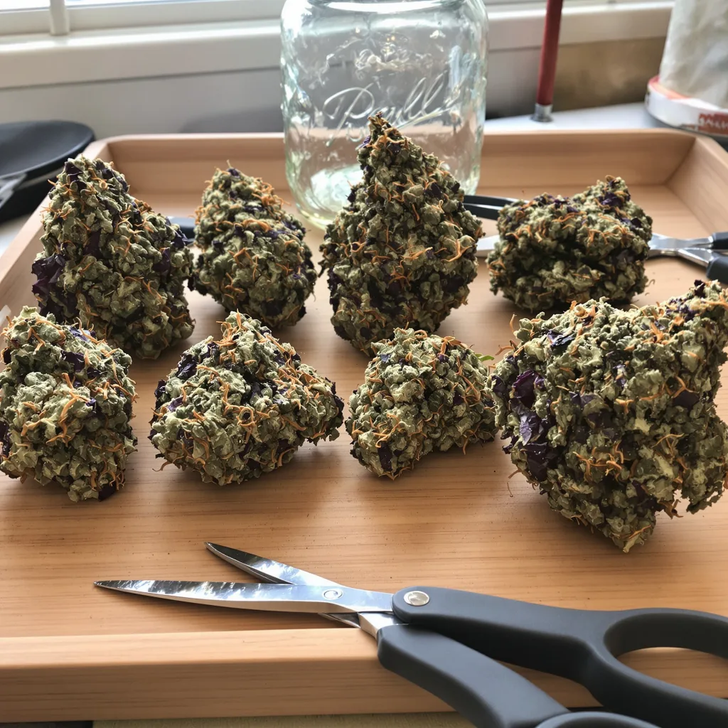 Blue Mystic 68% indica / 32% sativa — fleur avec trichomes visibles
