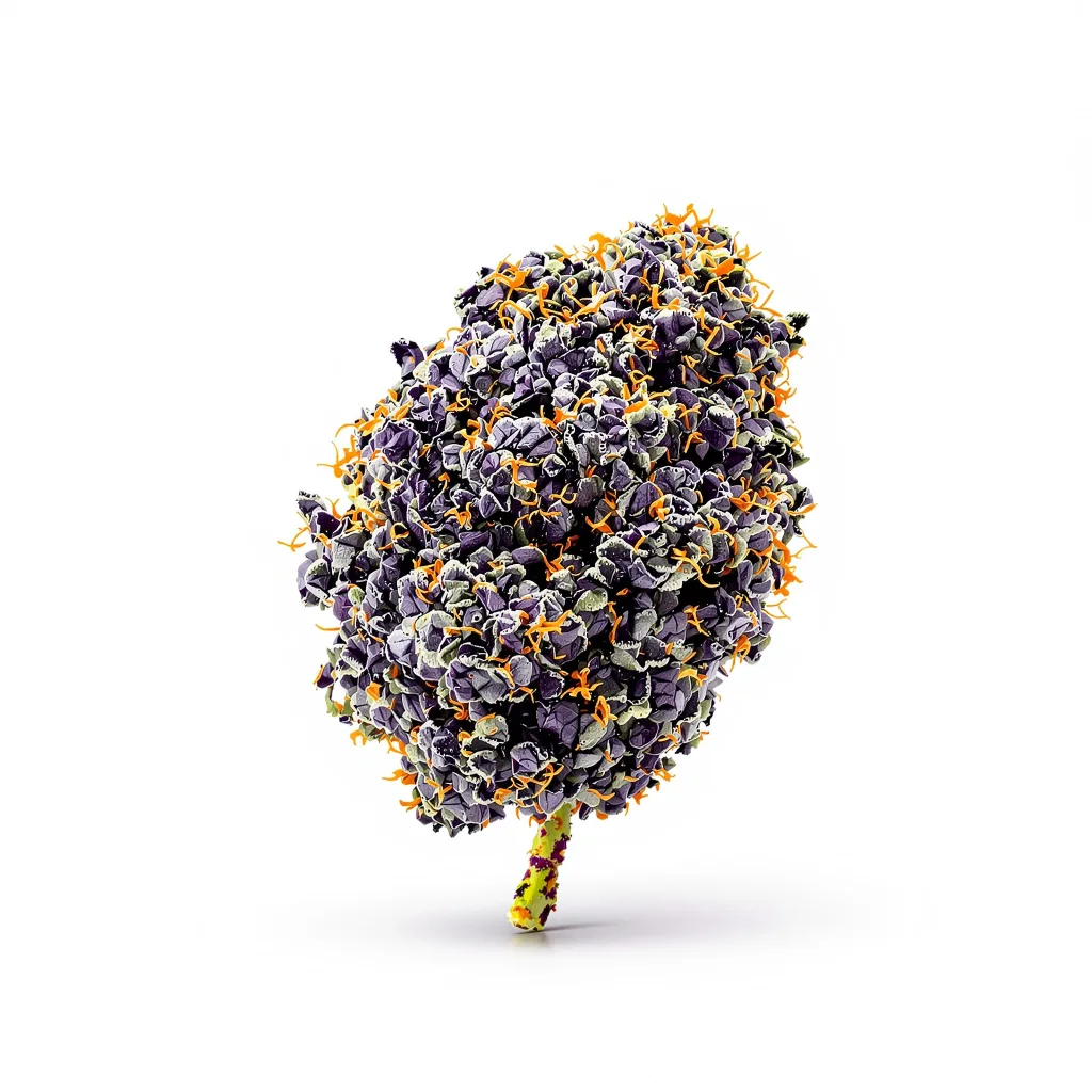 Blue Mystic 68% indica / 32% sativa — fleur avec trichomes visibles