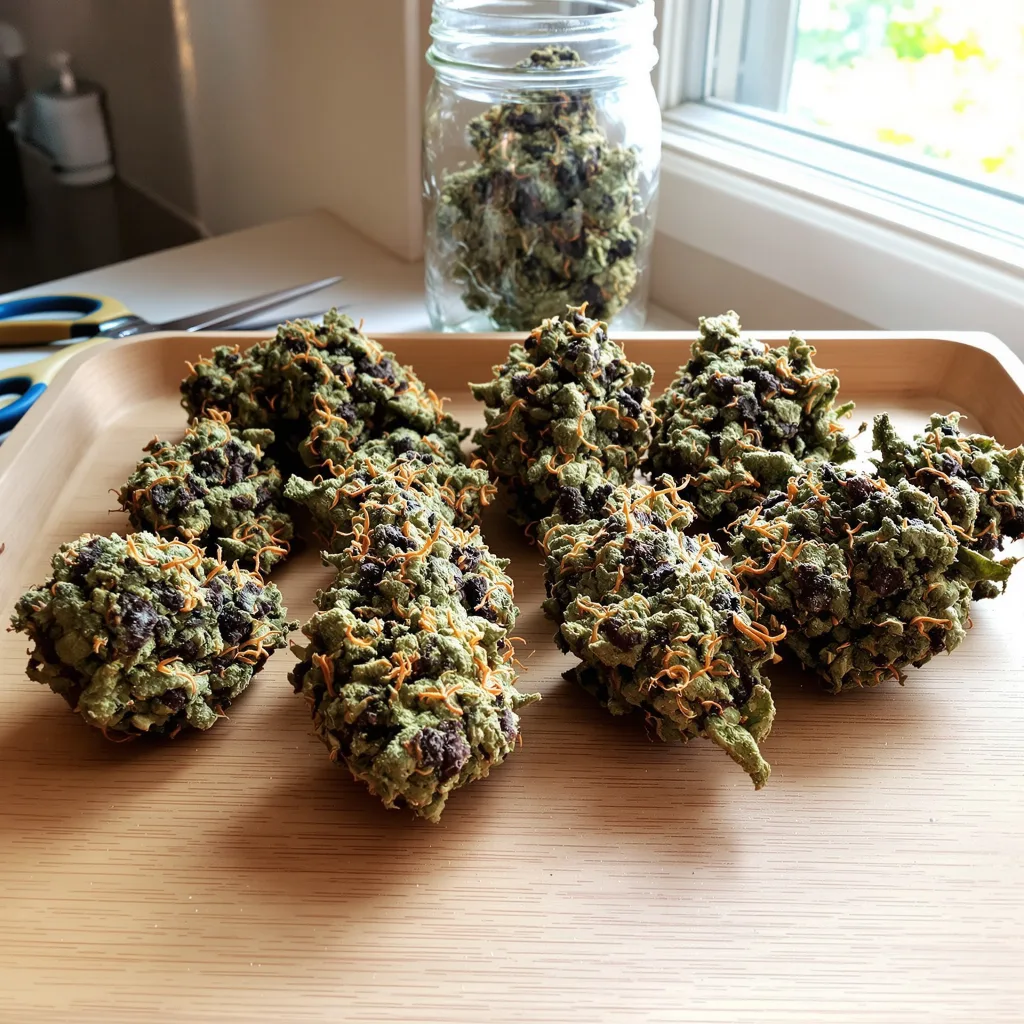 Blue Ox 67% indica / 33% sativa — fleur avec trichomes visibles