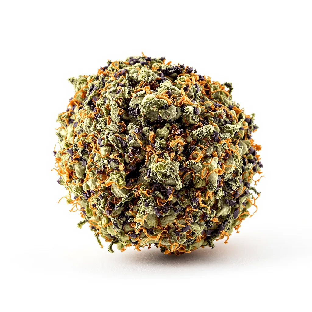 Blue Persuasion 72% indica / 28% sativa — fleur avec trichomes visibles