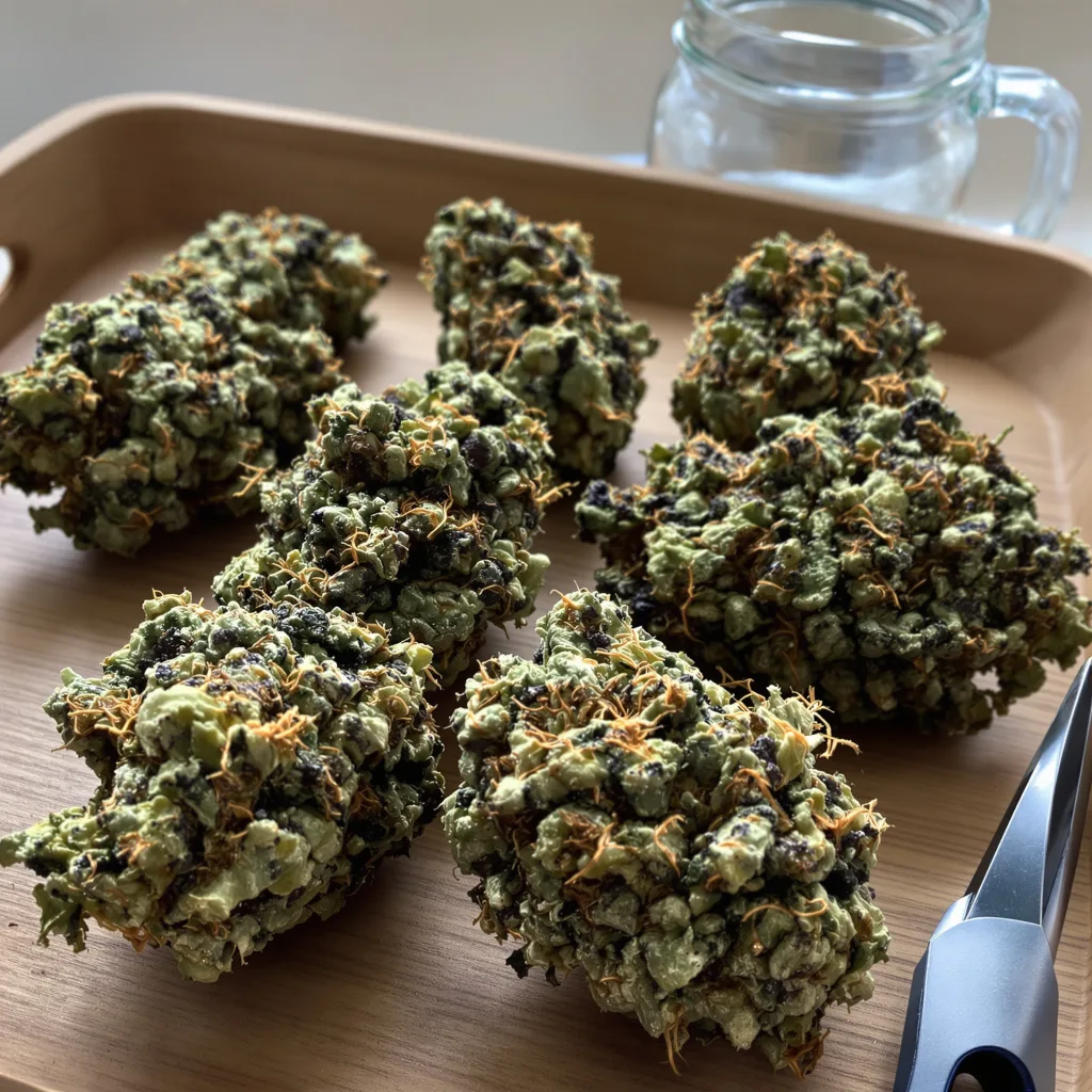 Blue Widow 76% indica / 24% sativa — fleur avec trichomes visibles