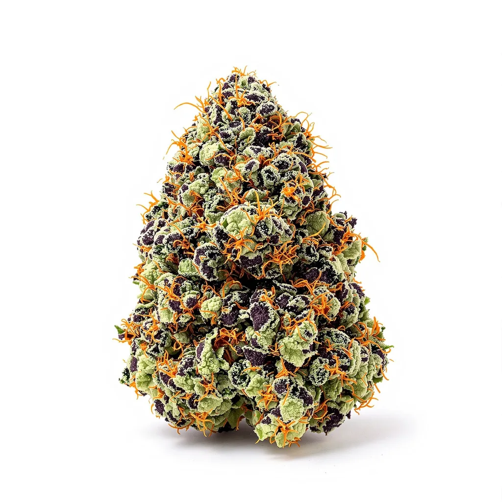 Blue Zombie 66% indica / 34% sativa — fleur avec trichomes visibles