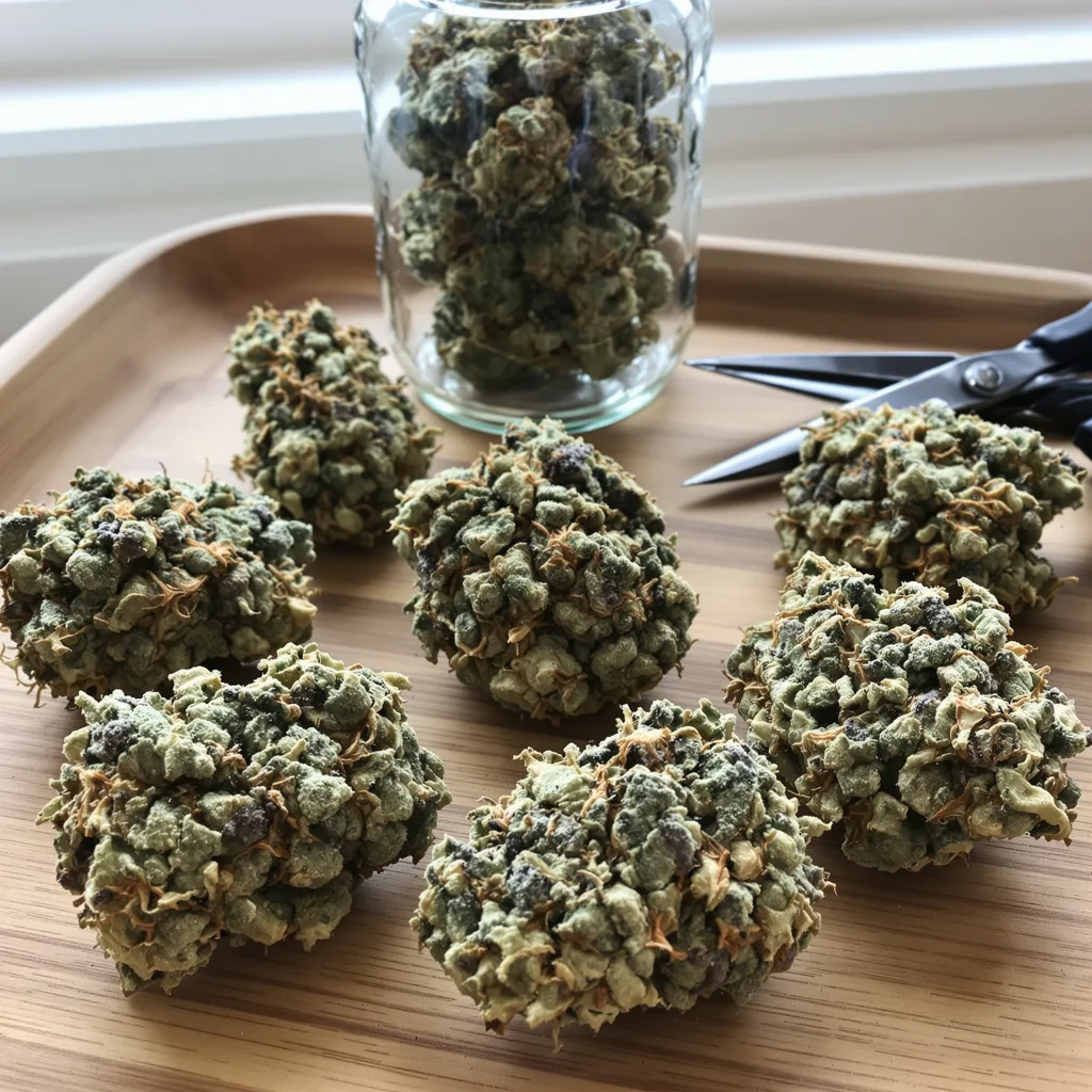 Blueberry Cheesecake 40% indica / 60% sativa — fleur avec trichomes visibles