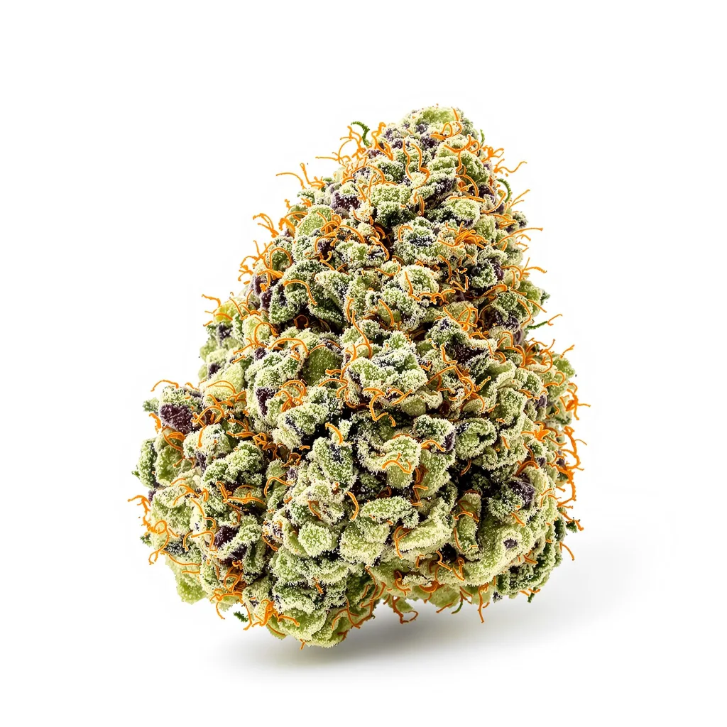 Blueberry Cheesecake 40% indica / 60% sativa — fleur avec trichomes visibles
