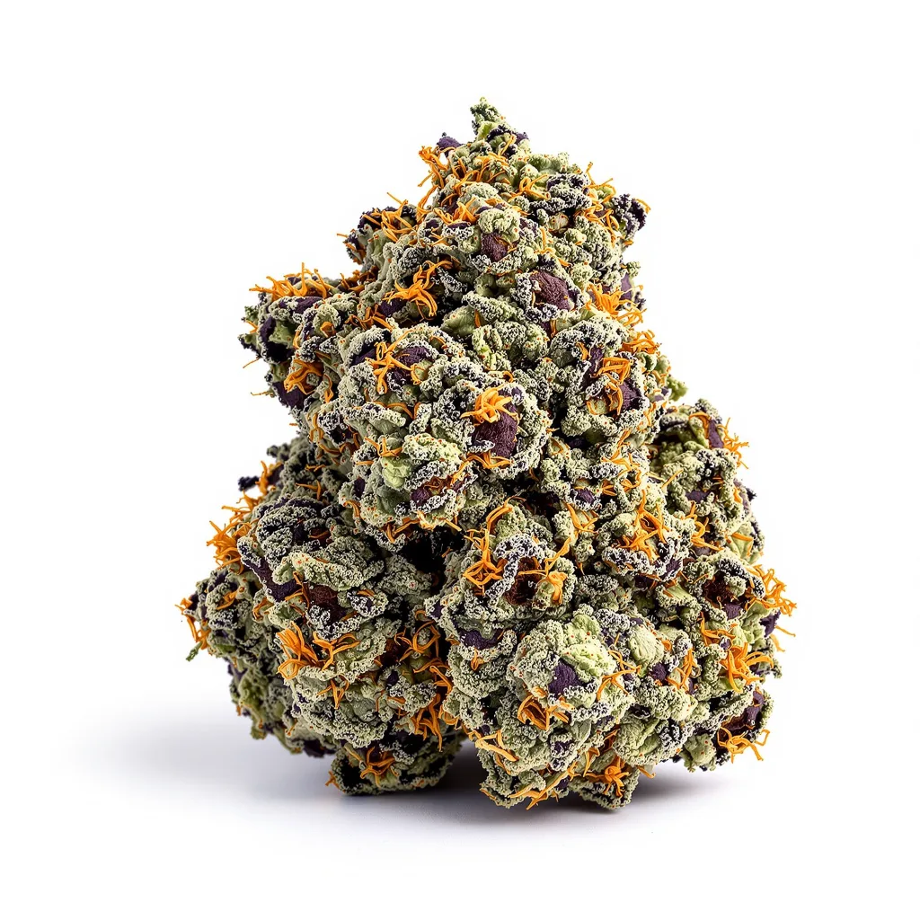 Blueberry 80% indica / 20% sativa — fleur avec trichomes visibles