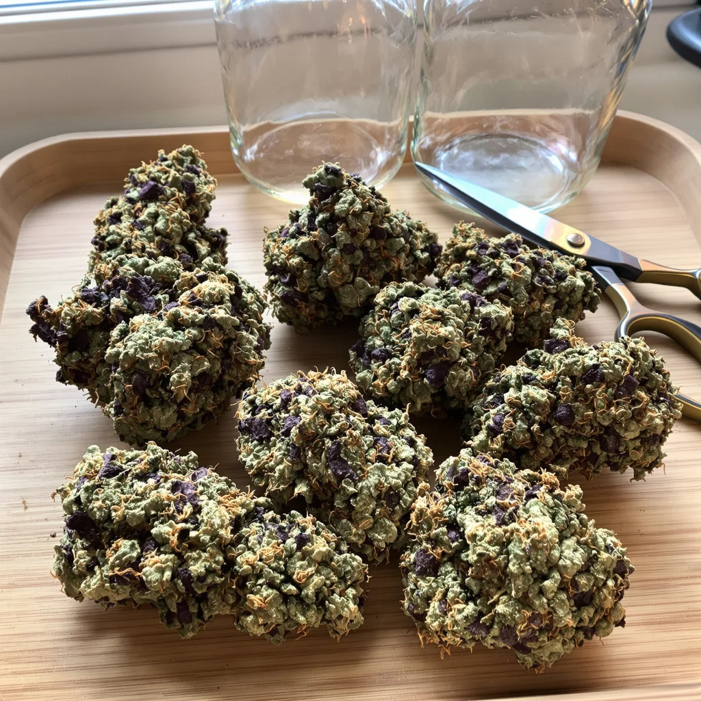 Blueberry Gusto 75% indica / 25% sativa — fleur avec trichomes visibles