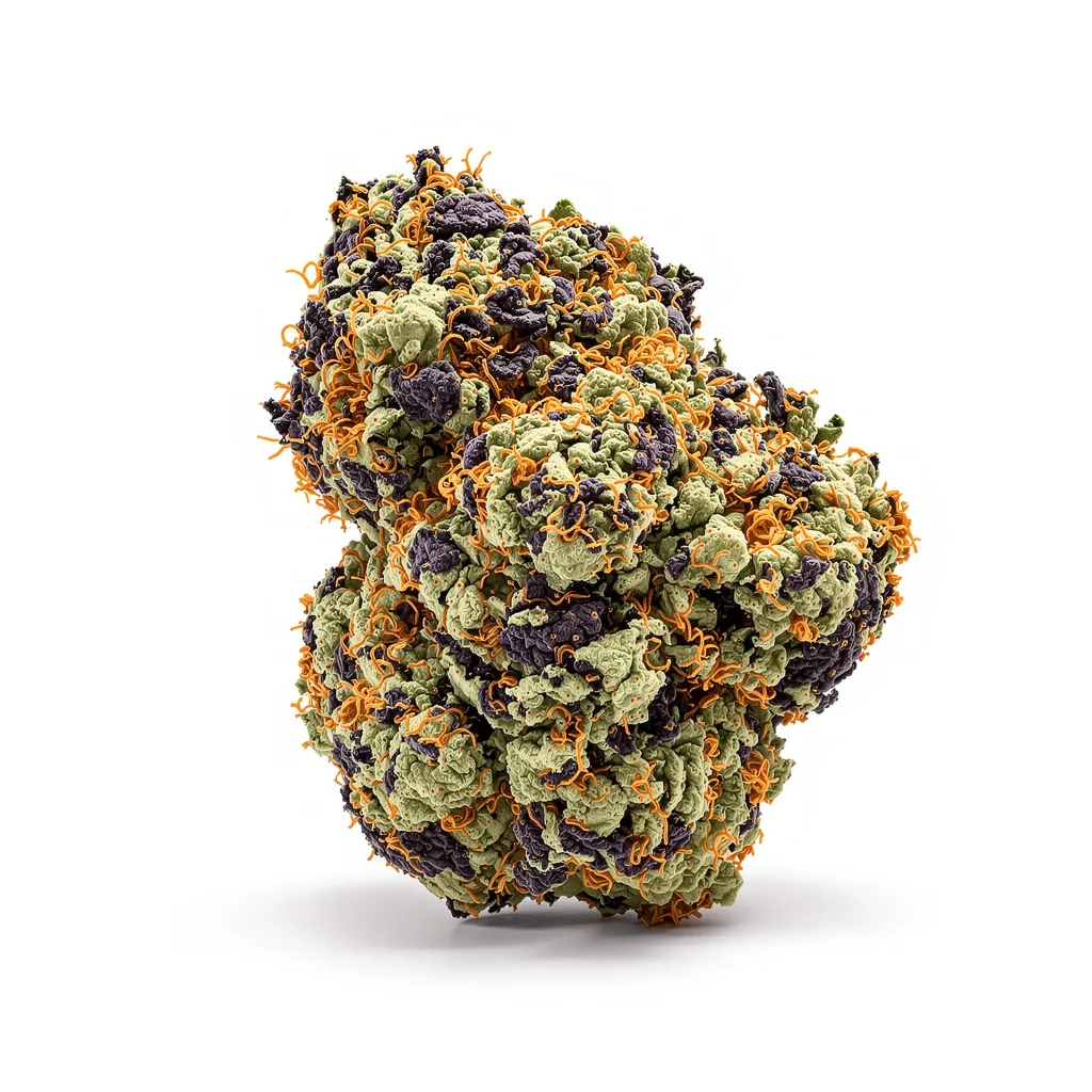 Blueberry Gusto 75% indica / 25% sativa — fleur avec trichomes visibles