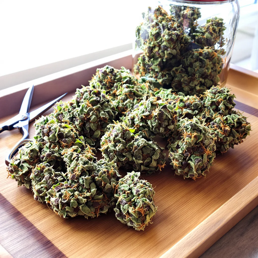 Blueberry Haze 40% indica / 60% sativa — fleur avec trichomes visibles