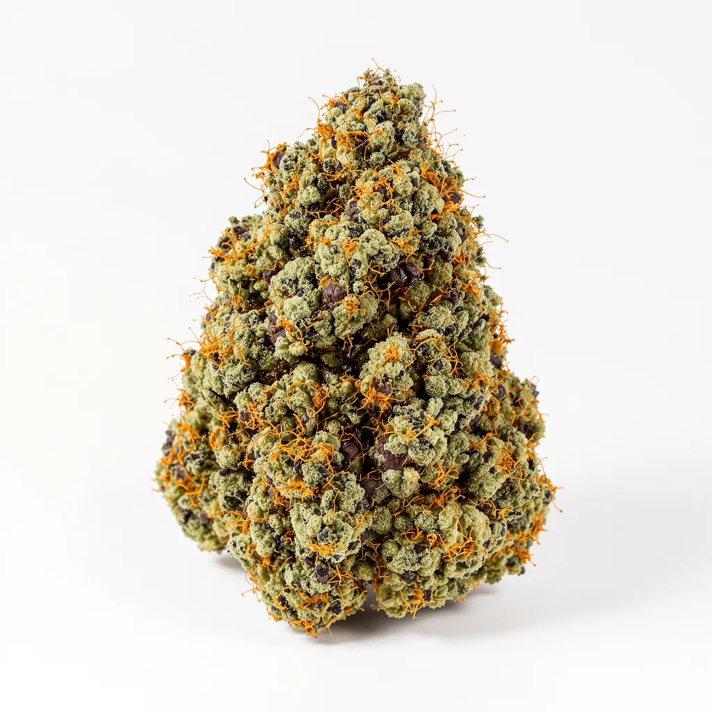 Blueberry Kush 80% indica / 20% sativa — fleur avec trichomes visibles