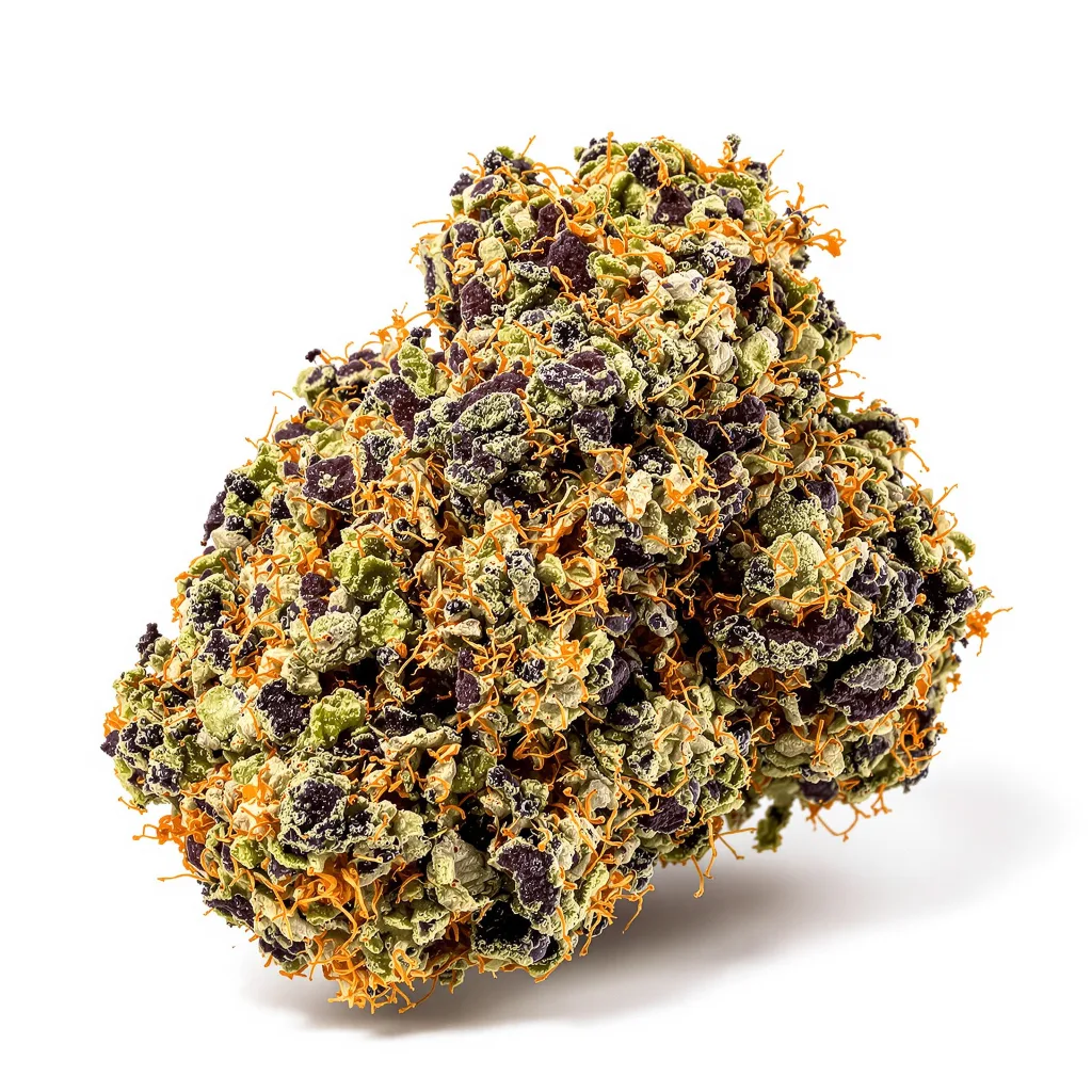 Blueberry Kush 80% indica / 20% sativa — fleur avec trichomes visibles