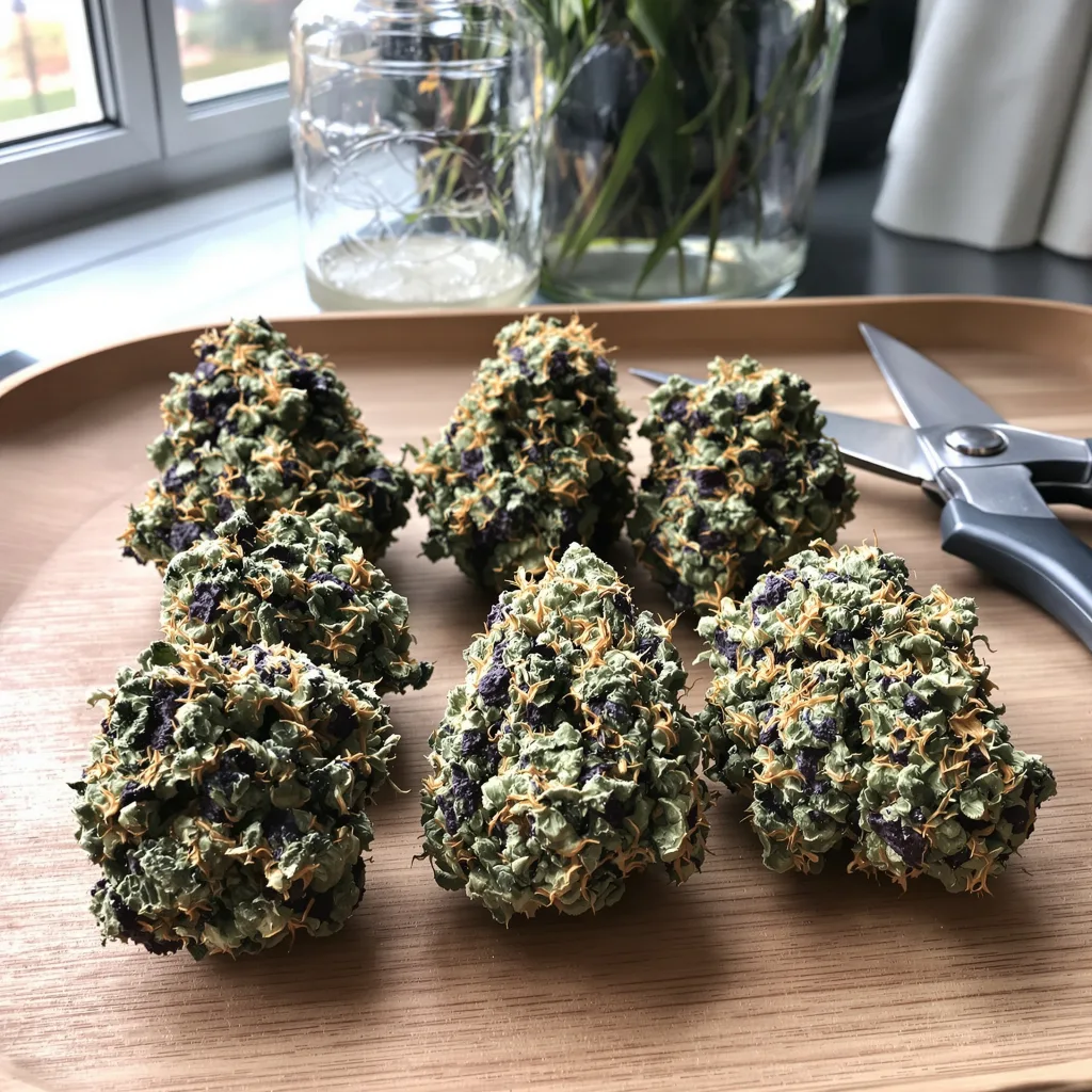 Blueberry Skunk 75% indica / 25% sativa — fleur avec trichomes visibles