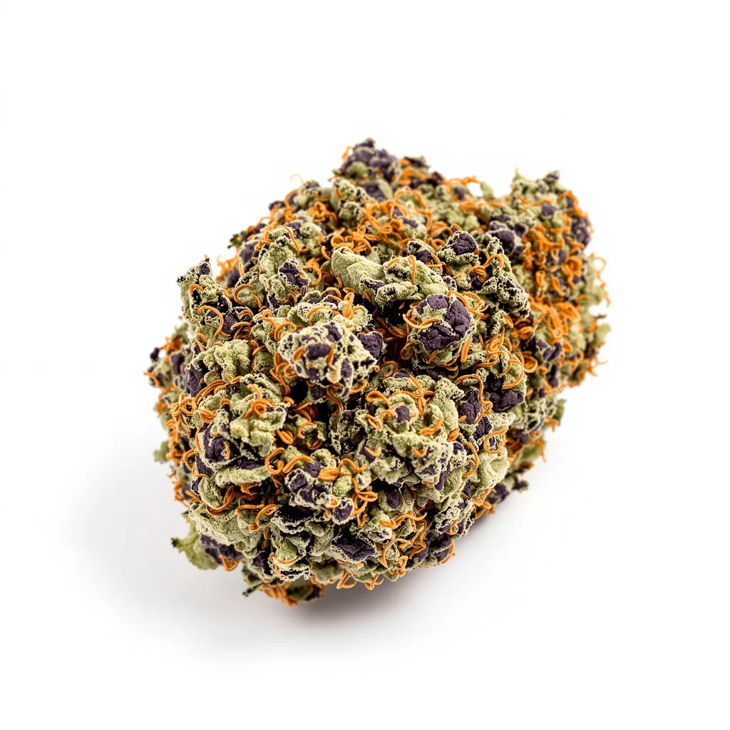 Blueberry Skunk 75% indica / 25% sativa — fleur avec trichomes visibles