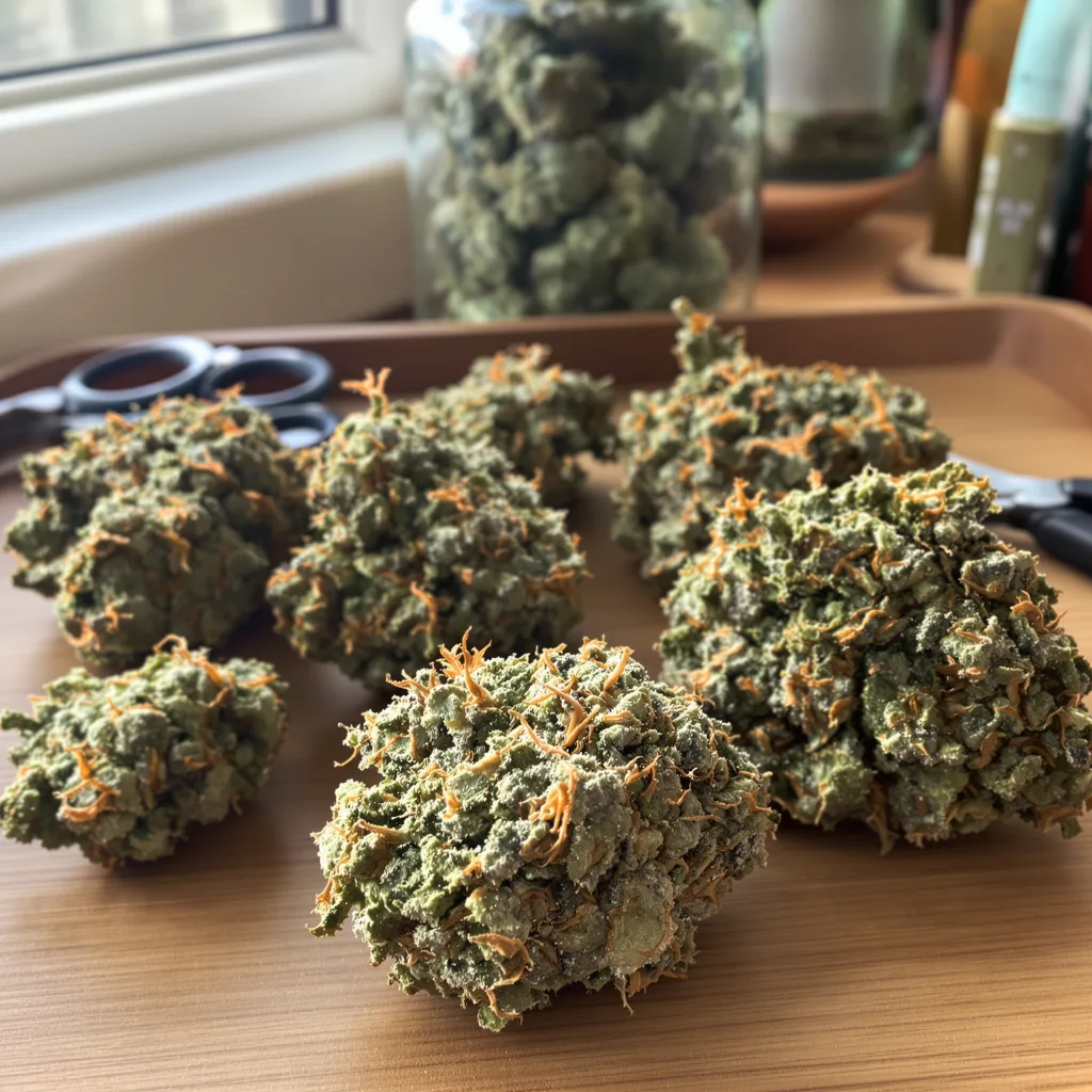 Brainwreck 40% indica / 60% sativa — fleur avec trichomes visibles